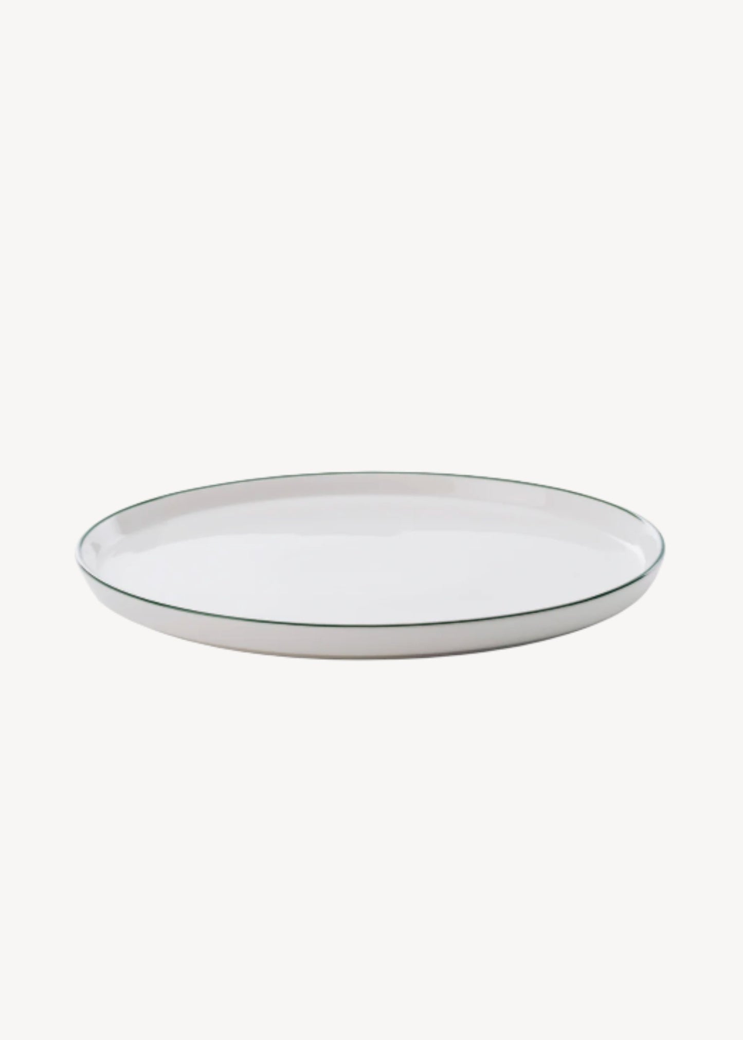 White plate with a thin black rim on a white background