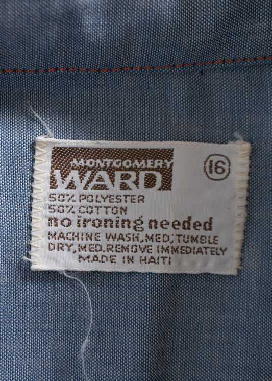 Vintage 1980s Montgomery Ward Long Sleeve Chambray Button Up Shirt Size 2XS/XS