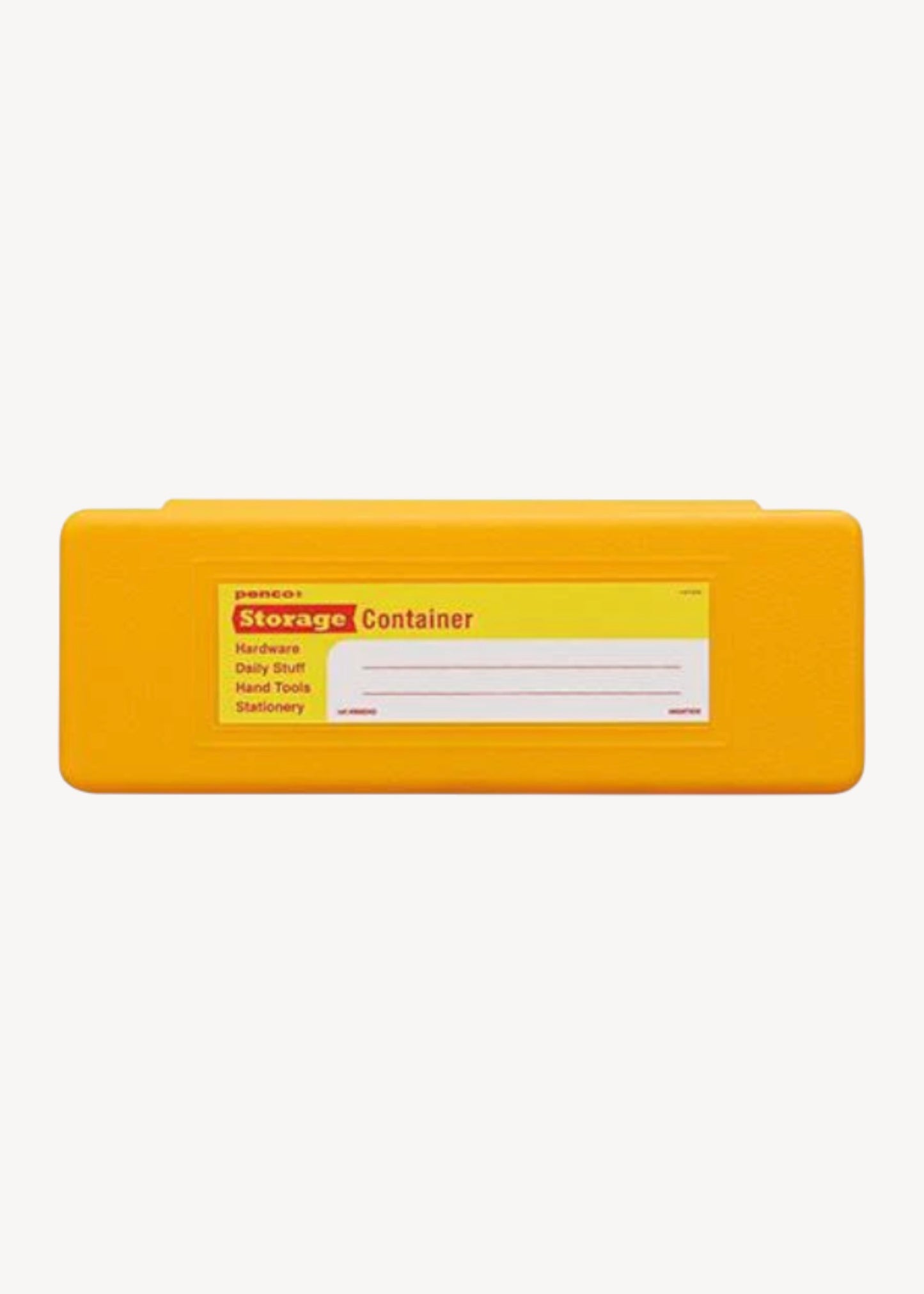 Yellow storage container with a label on a white background