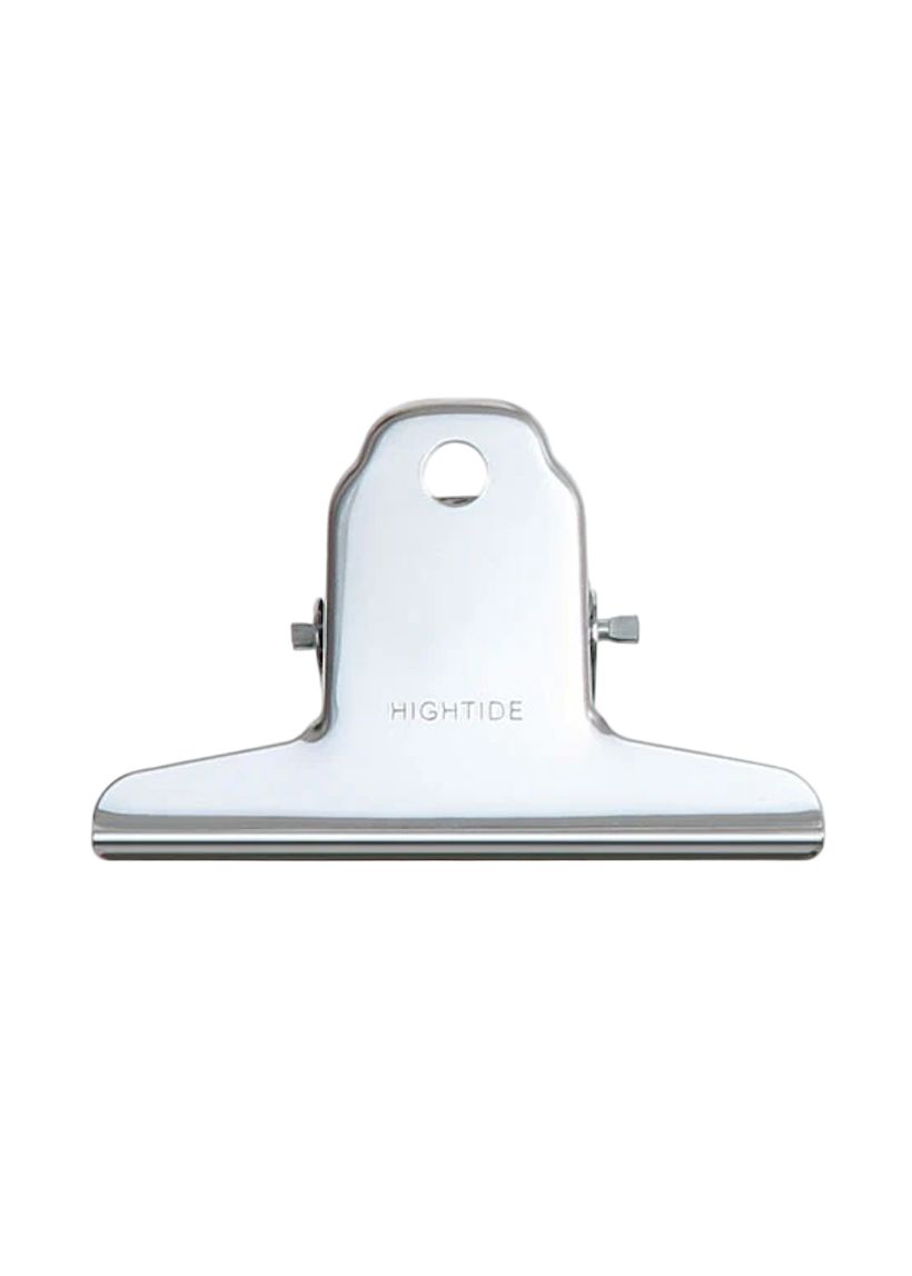 White bulldog clip with 'Hightide' branding on a light gray background