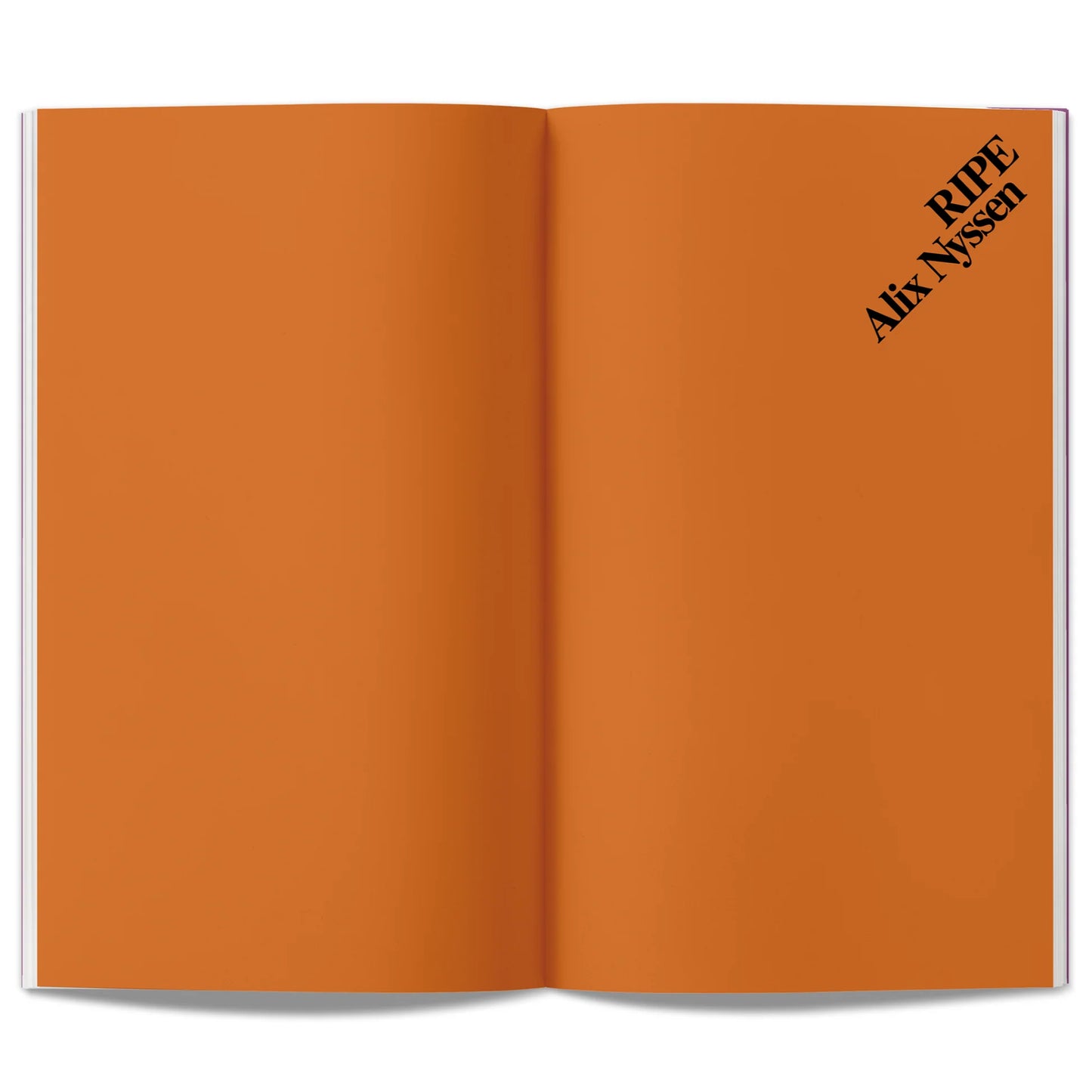 Open book with orange pages saying 'RIPE Alix Nissen' branding on a white background