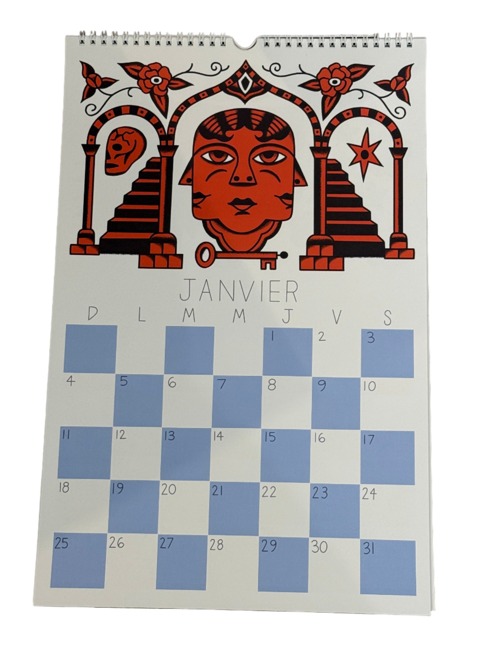 Calendar with decorative cover on a white background