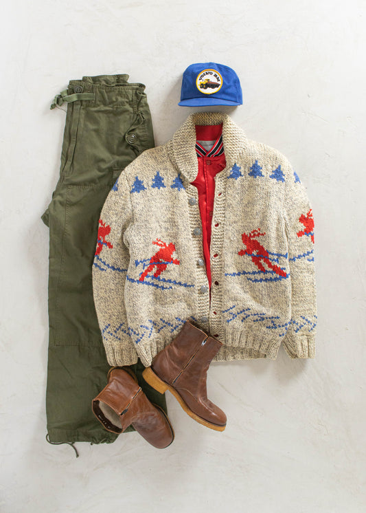 Vintage Skier Pattern Cowichan Style Wool Cardigan Size M/L