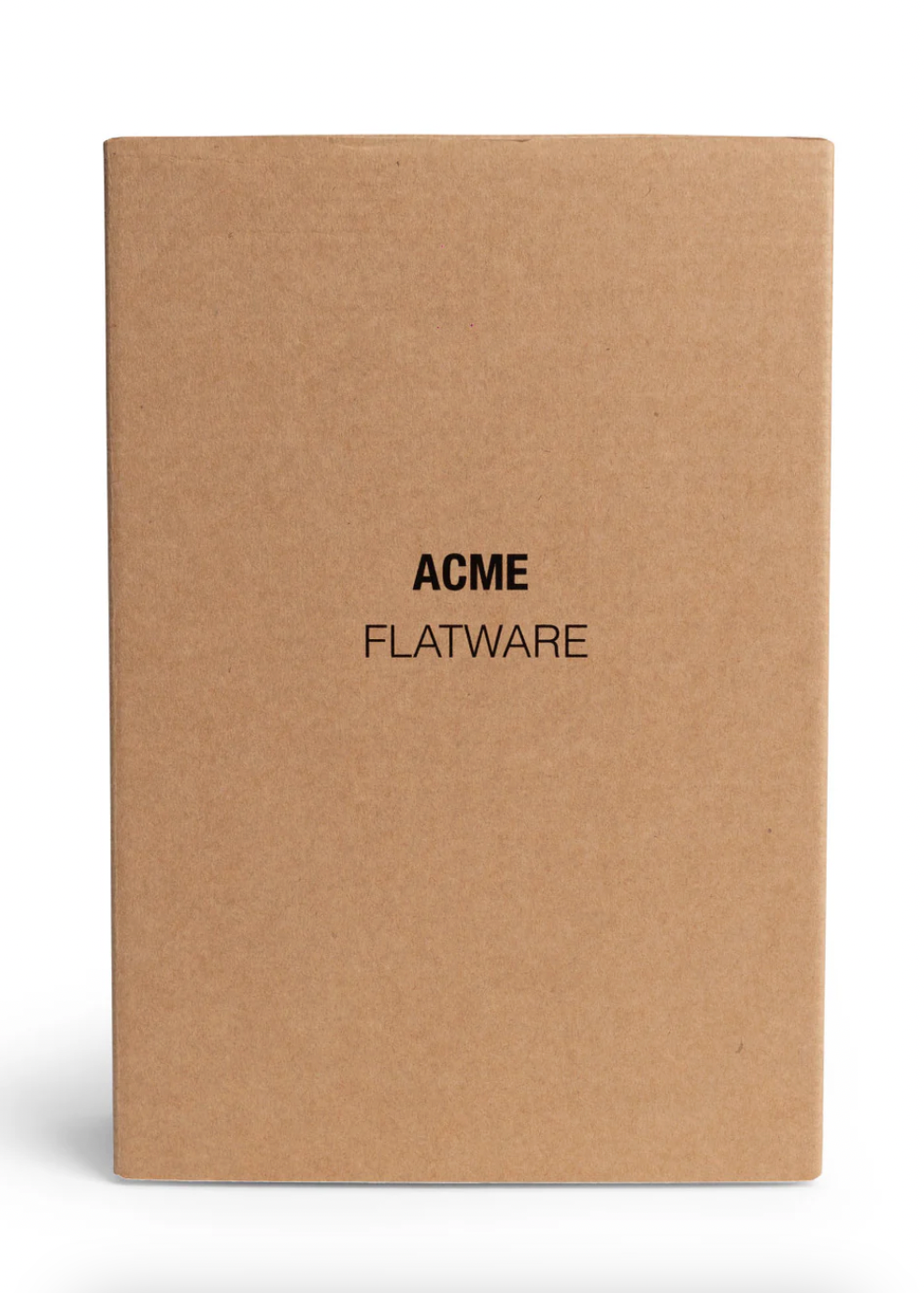 Brown notebook with 'ACME' and 'FLATWARE' text on a white background
