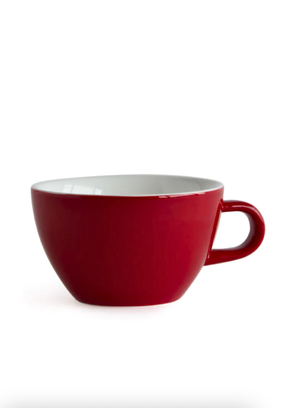 Red mug with white interior on a white background