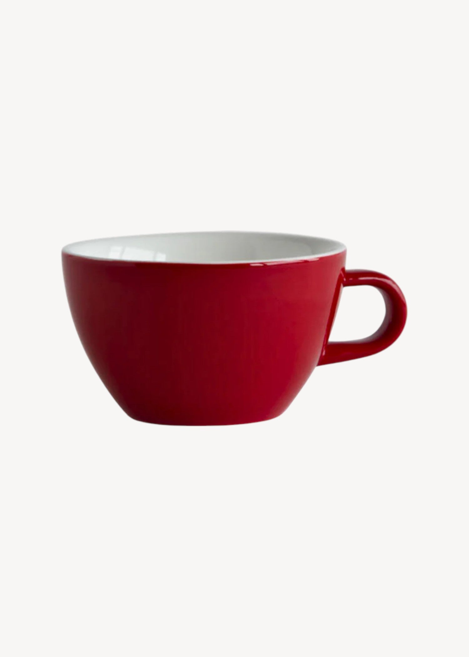 Red mug with white interior on a white background