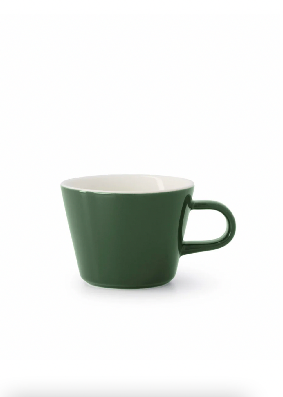 Green mug with white interior on a white background