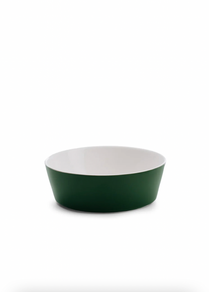 Green and white bowl on a white background