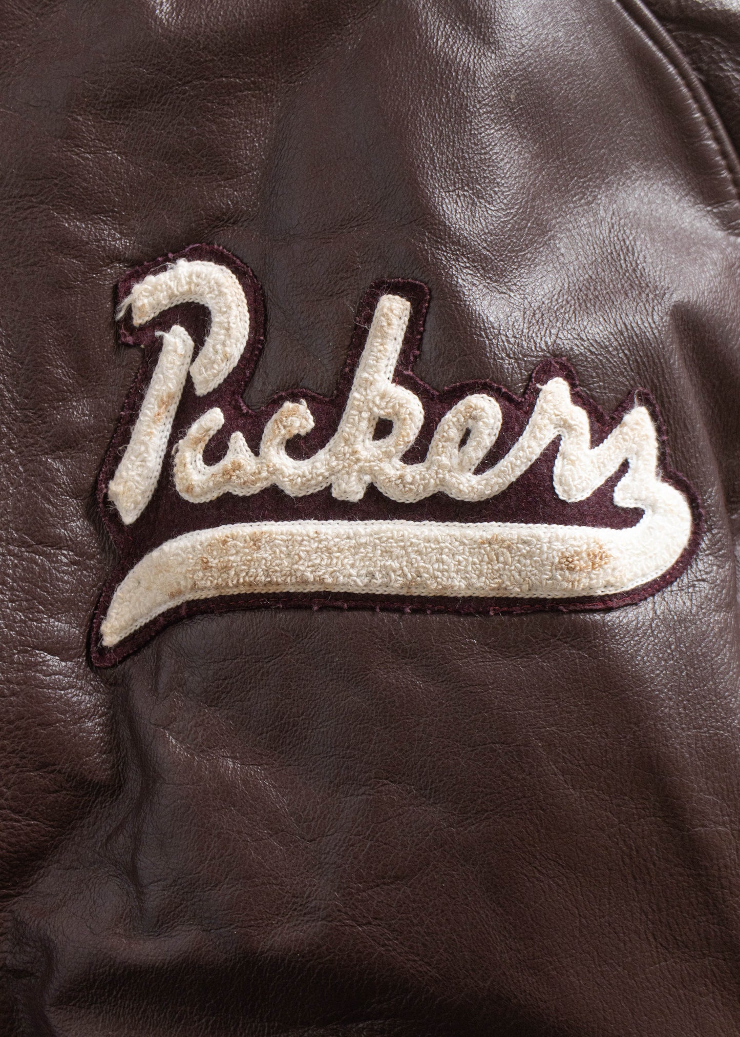 Vintage 1980s Delong Packers Varsity Letterman Leather Jacket Size L/XL