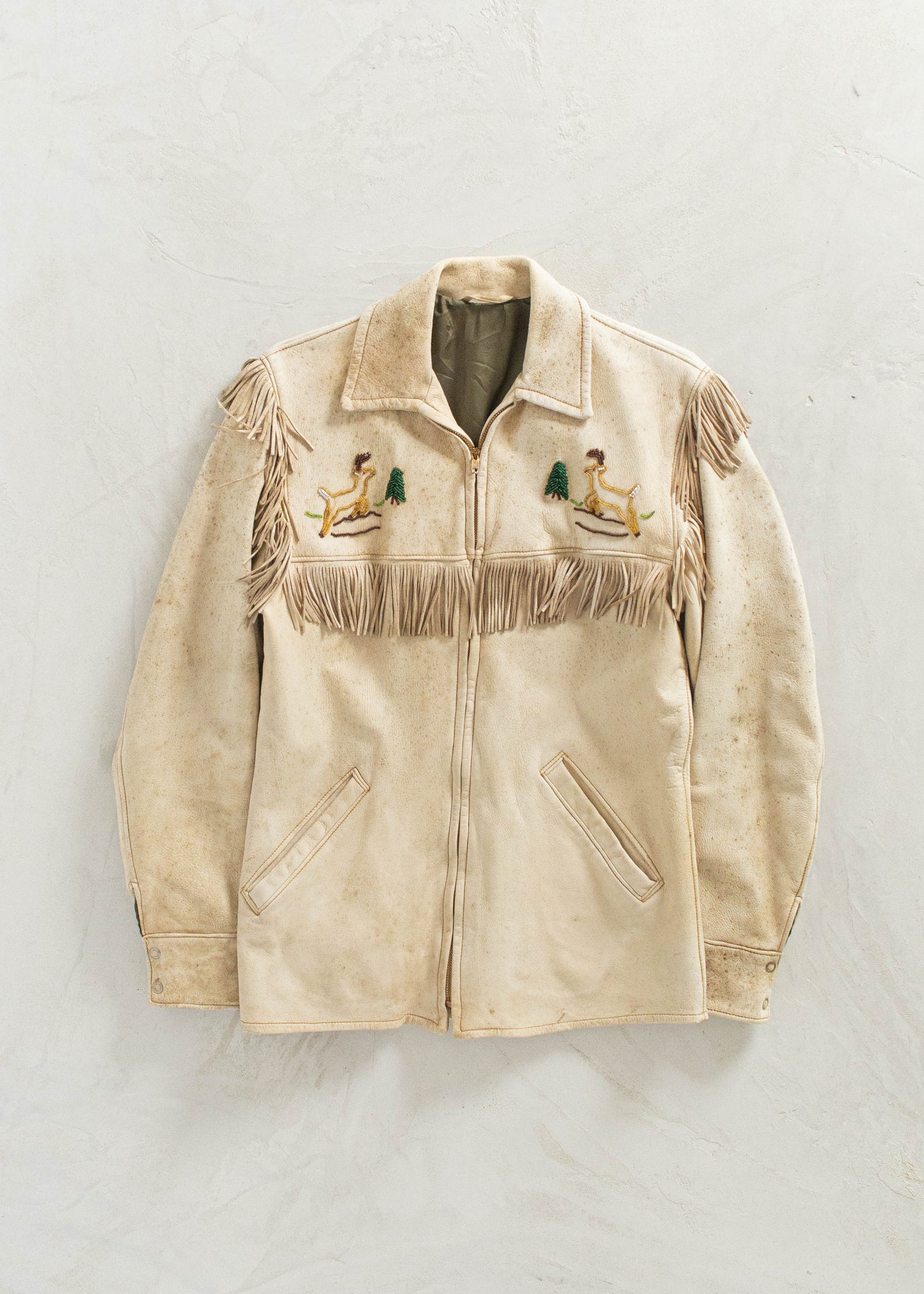 Vintage 1970s Beaded Leather Fringe Jacket Size 2XS/XS