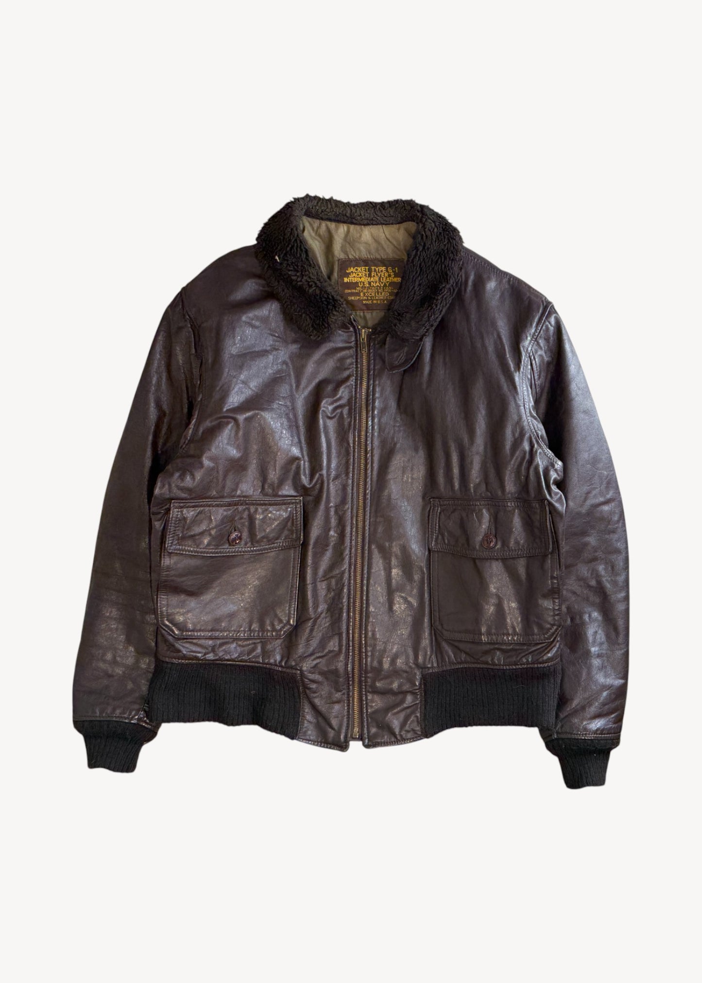 Vintage 1950s US Navy G-1 Flight Aviator Leather Bomber Jacket Size L/XL