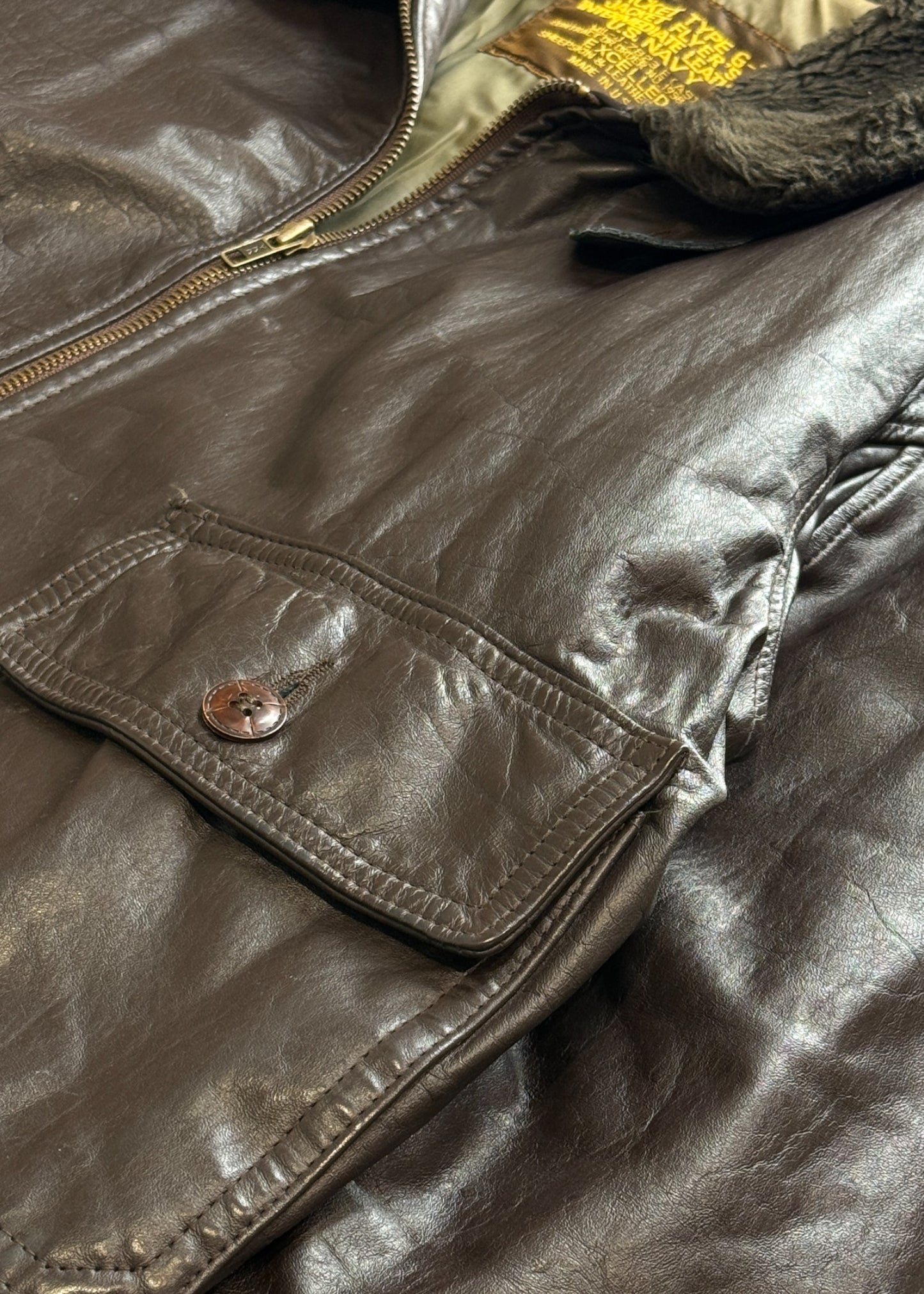 Vintage 1950s US Navy G-1 Flight Aviator Leather Bomber Jacket Size L/XL