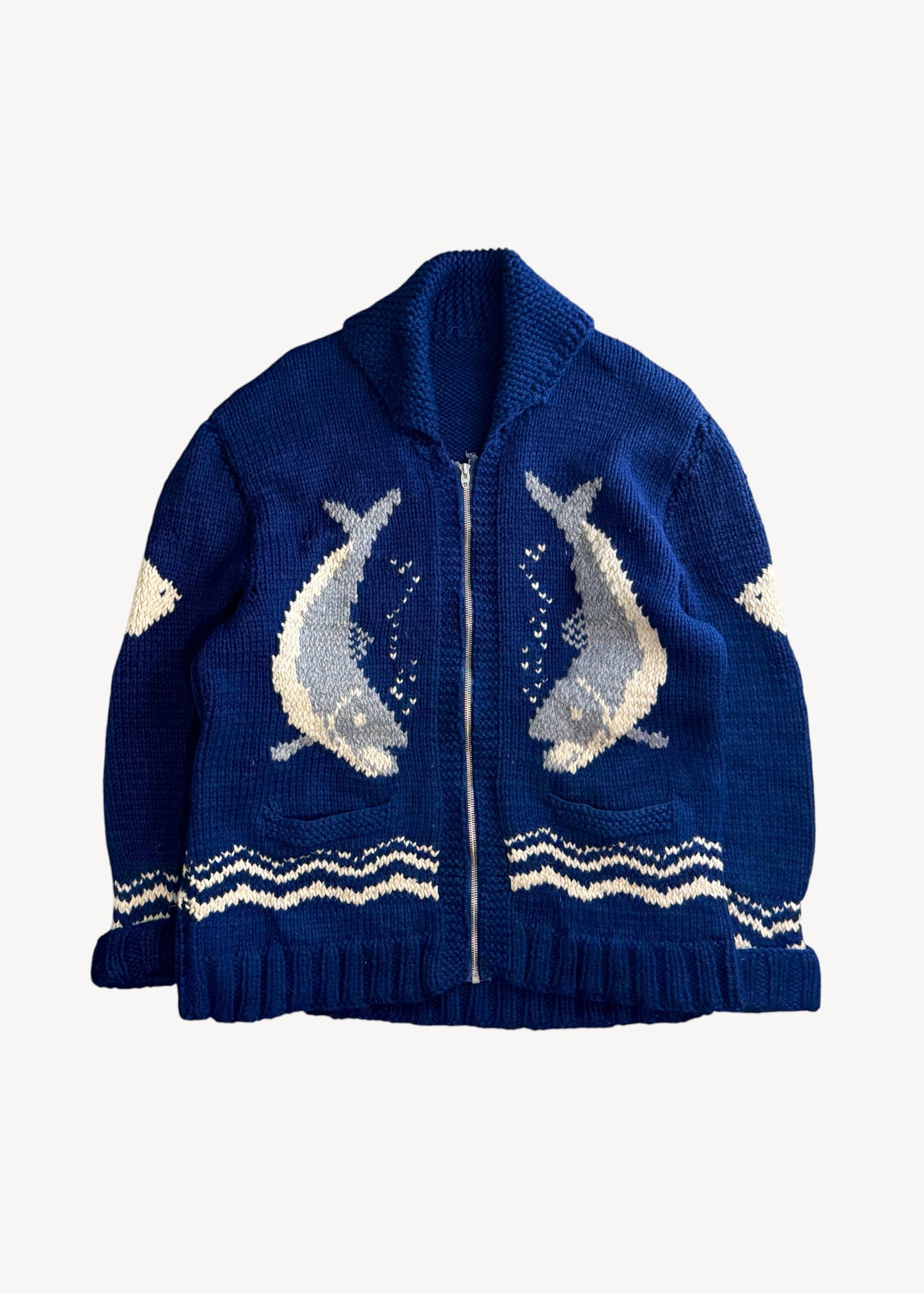 Vintage 1950s/1960s Fish Cowichan Style Wool Cardigan Size L/XL