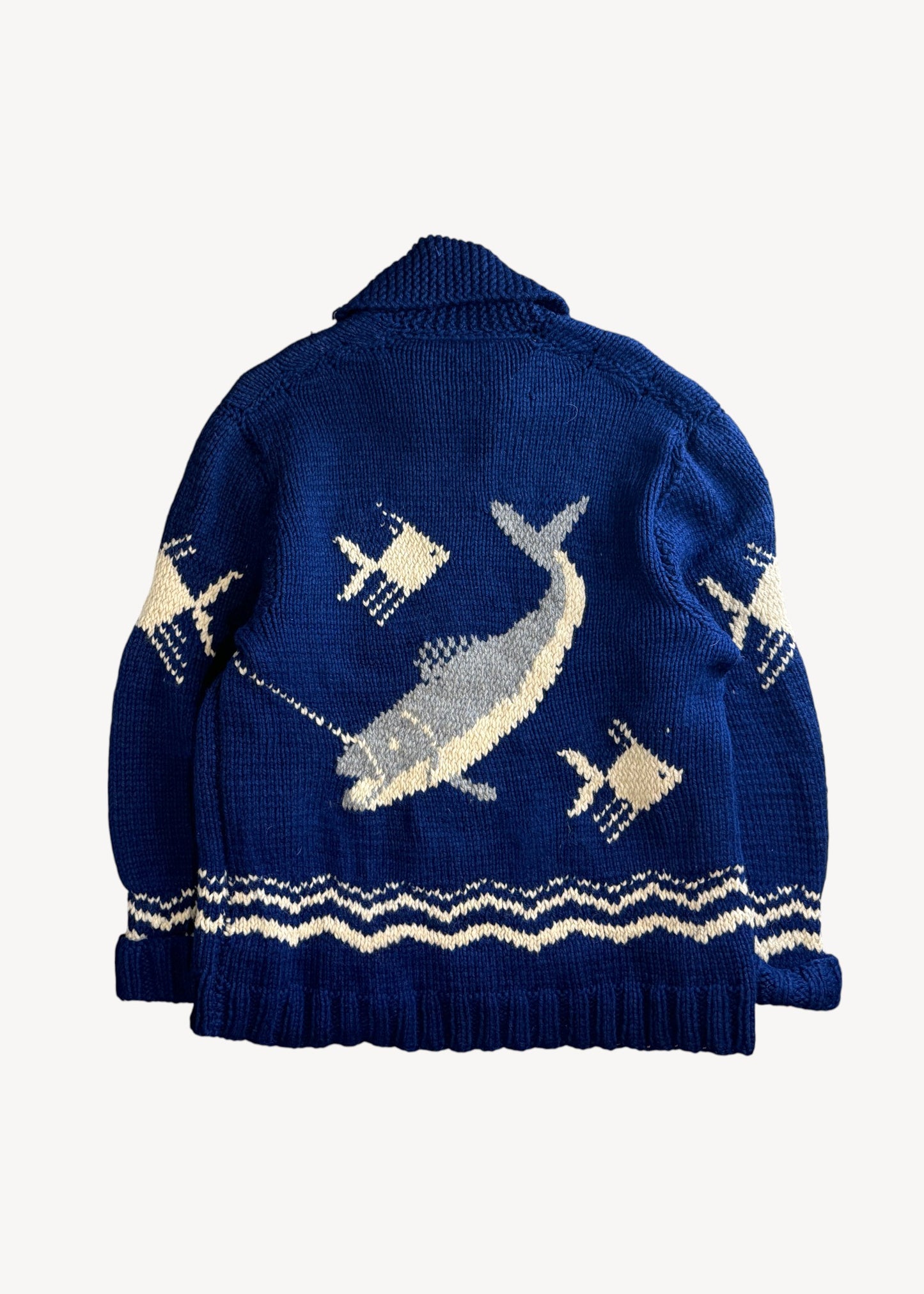 Vintage 1950s/1960s Fish Cowichan Style Wool Cardigan Size L/XL