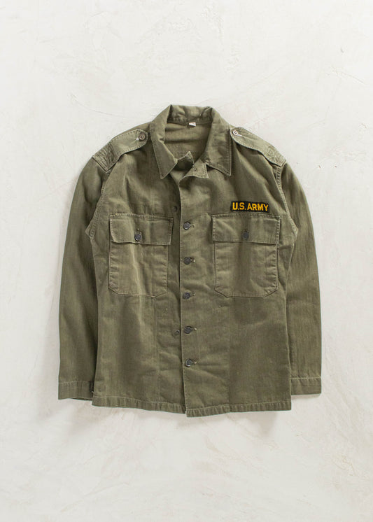 Vintage 1940s WWII Herringbone Twill 13 Star Fatigue Button Up Shirt Size S/M