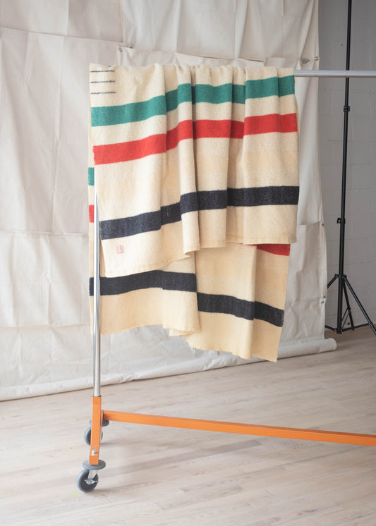 1950s Hudson's Bay 4 Point Stripe Pattern Wool Blanket Size Full/Double