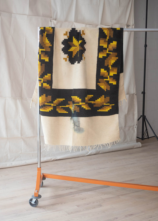 1970s Geometric Floral Pattern Wool Throw Blanket