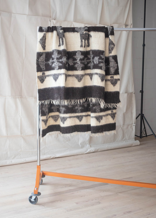 Vintage Reindeer Pattern Wool Throw Blanket