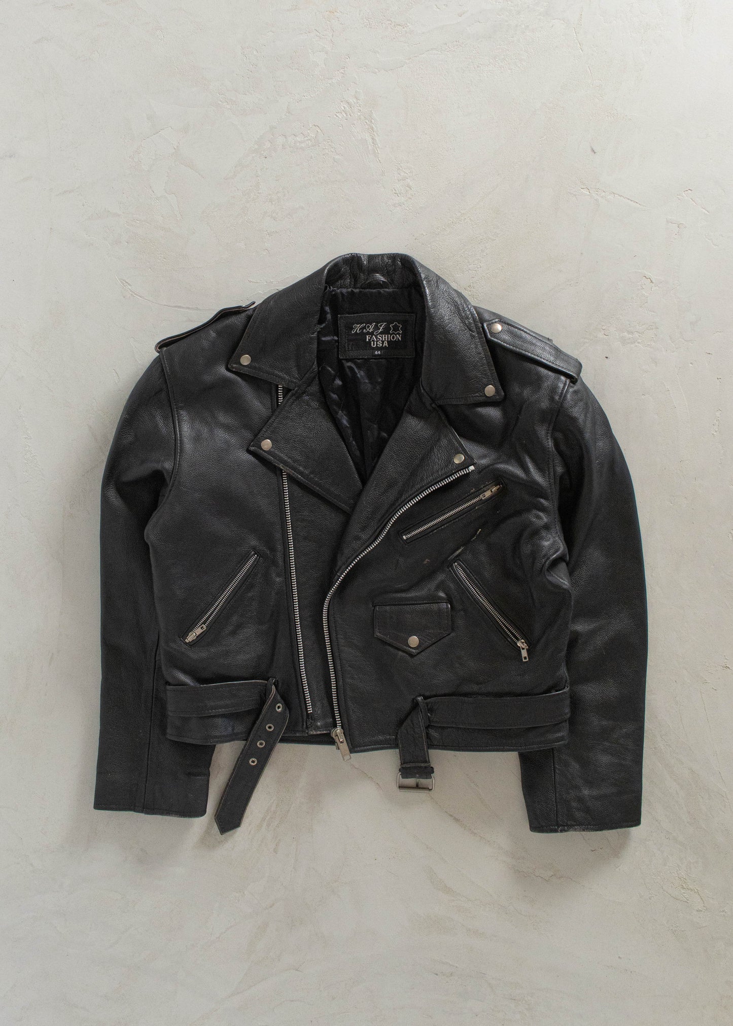 1990s HAJ Fashion USA Leather Moto Perfecto Jacket Size XL/2XL