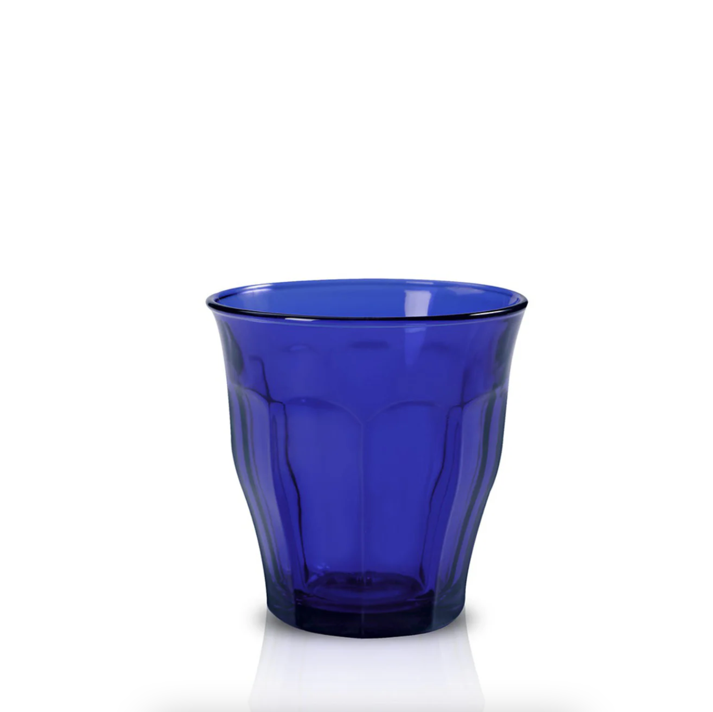 Blue glass tumbler on a white background