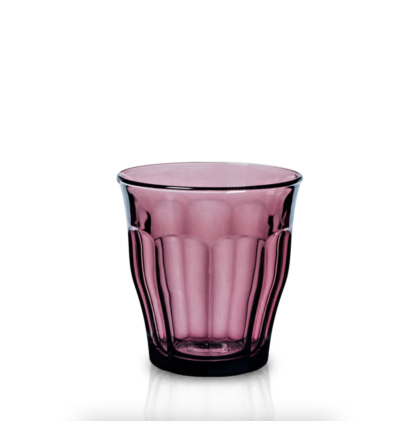 Purple glass tumbler on a white background