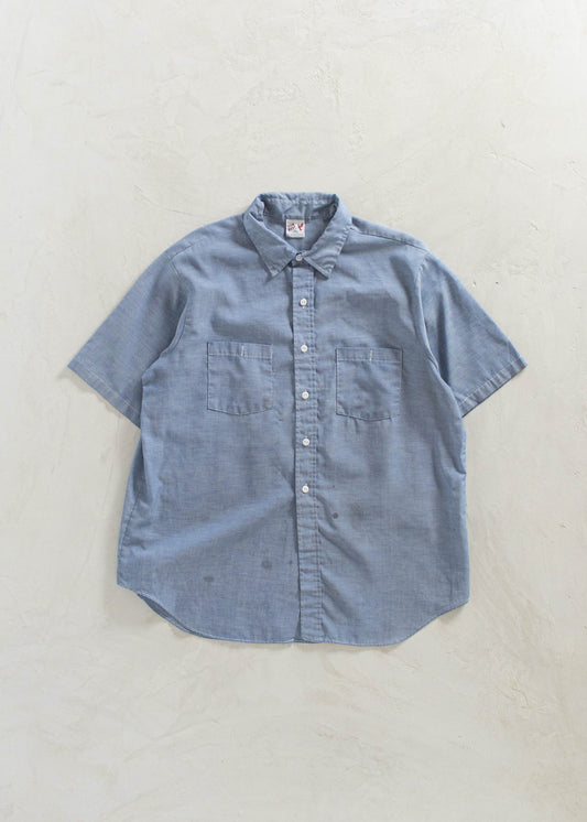1980s Short Sleeve Chambray Button Up Shirt Size M/L