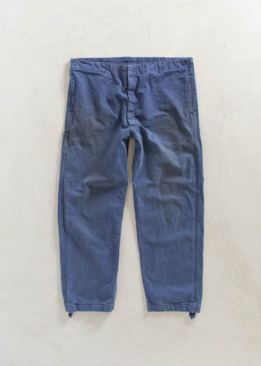 Vintage 1980s HTB Bleu de Travail European Workwear Pants Size Women's 33 Men's 36