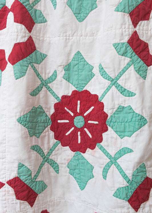 Antique Patchwork Floral Pattern Quilt Blanket Size Full/Double