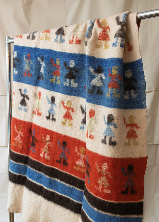 Vintage Figure Pattern Wool Throw Blanket