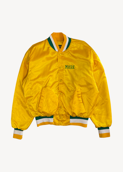 Vintage 1980s Swingster "Farmers State Bank Maddock" Nylon Bomber Jacket Size L/XL