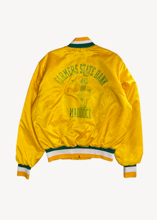 Vintage 1980s Swingster "Farmers State Bank Maddock" Nylon Bomber Jacket Size L/XL