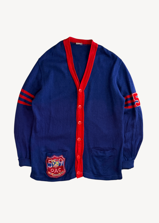 Vintage 1960s Swiss Knit "Ad Paratus Omnia" Varsity Letterman Wool Cardigan Size M/L