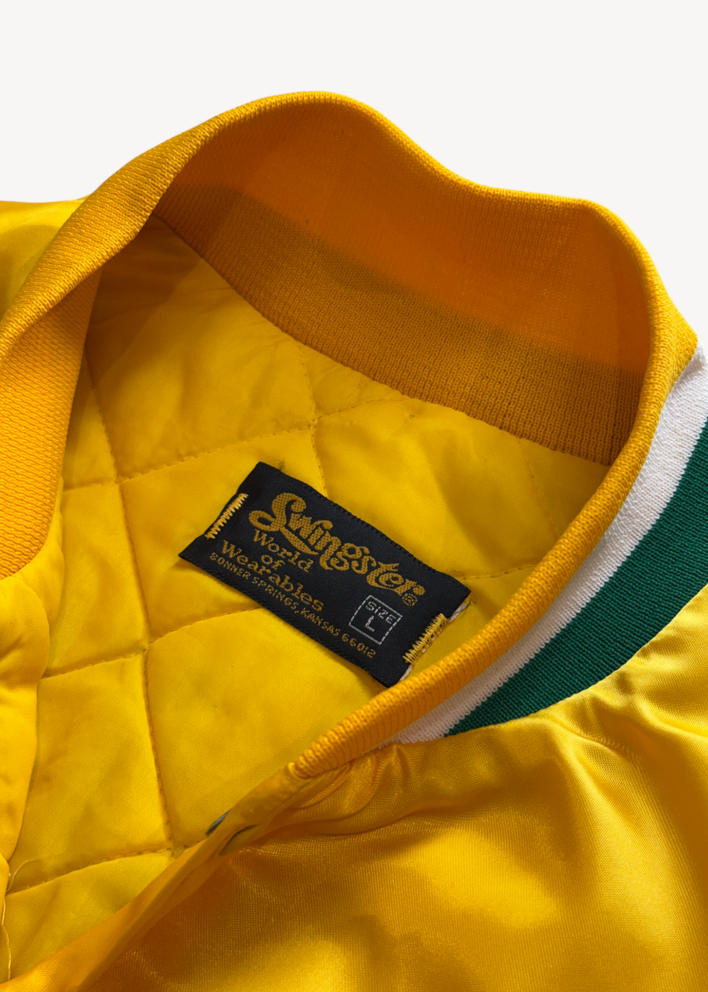 Vintage 1980s Swingster "Farmers State Bank Maddock" Nylon Bomber Jacket Size L/XL