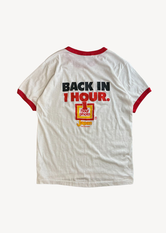 Vintage 1980s Japan Camera "I Got Mine Back in 1 Hour" Ringer T-Shirt Size M/L