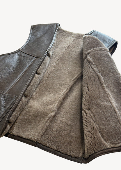 Vintage Leather and Sheepskin Shearling Vest Size S/M