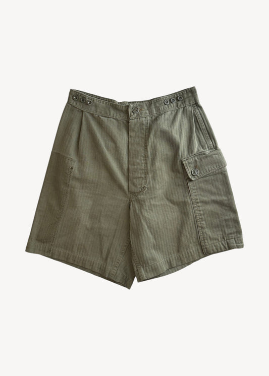 Vintage 1990s Herringbone Twill Pleated Military Shorts Size Women's 25 / Men's 28