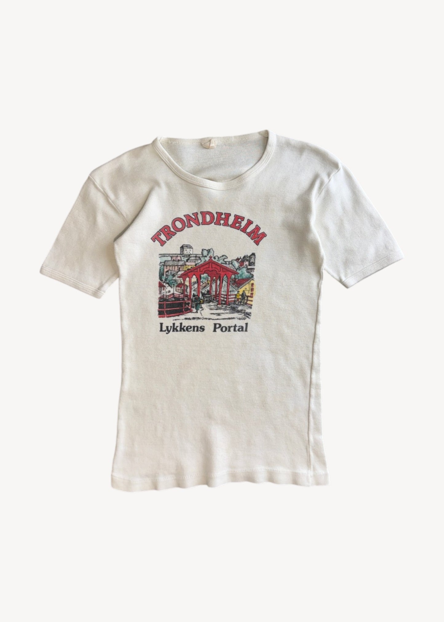 Vintage 1970s "Trondheim Lykkens Portal" T-Shirt Size 2XS/XS