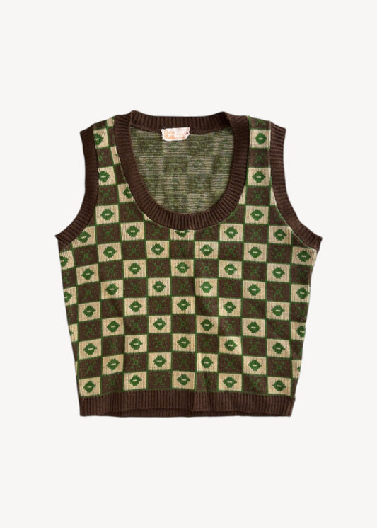 Vintage 1970s Checkered Knit Vest Size XS/S
