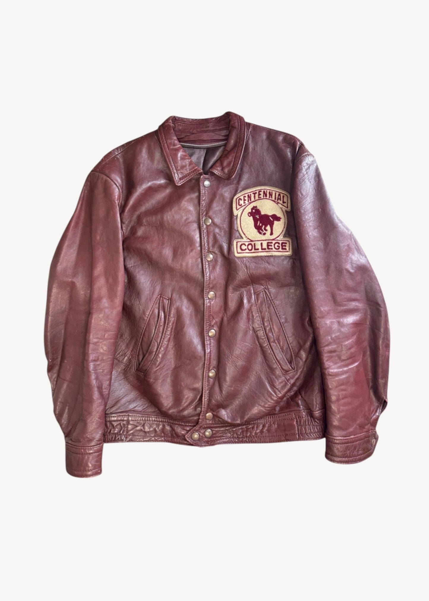 Vintage 1980s Centennial College "Civil Engineering" Leather Varsity Jacket Size S/M