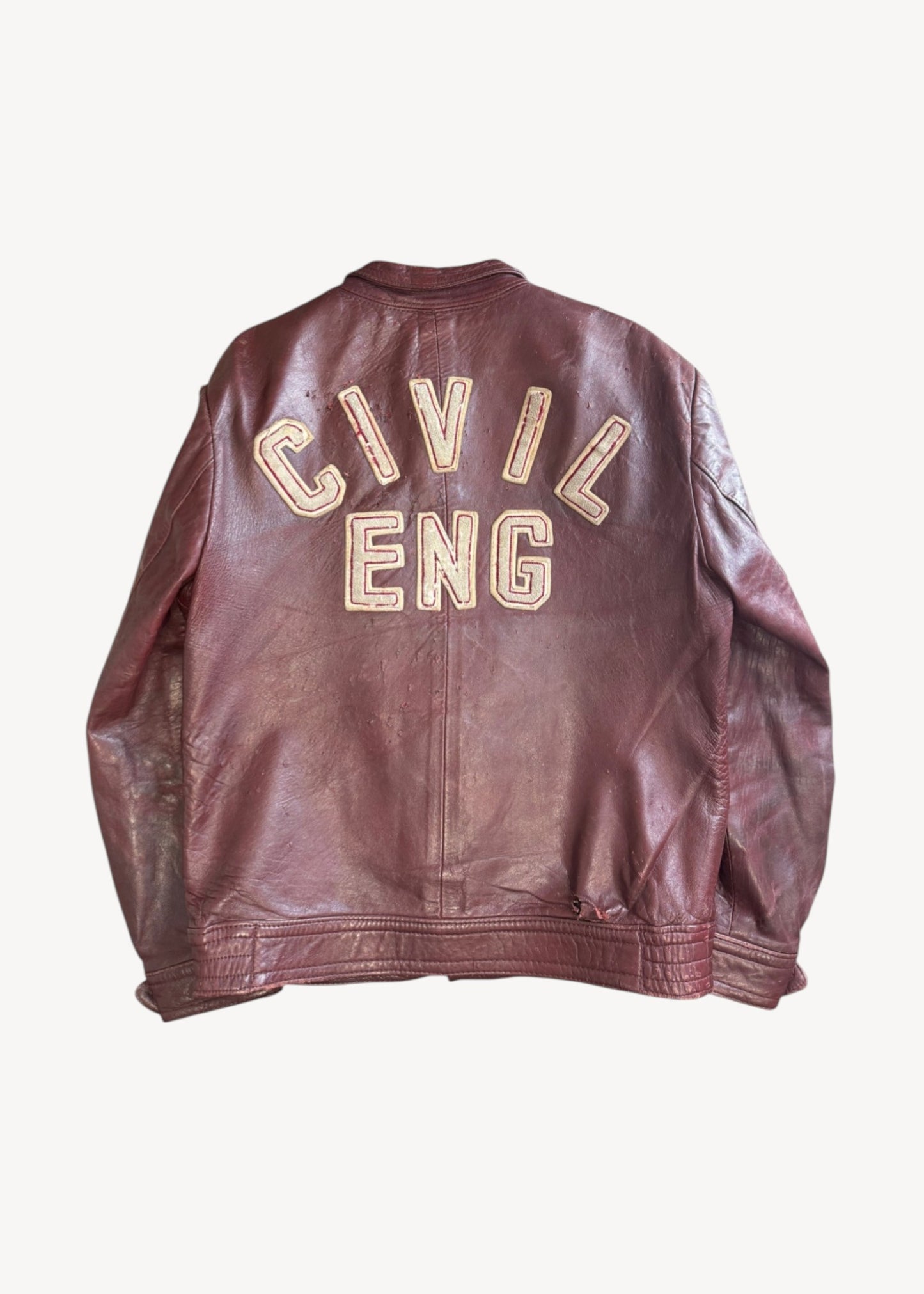 Vintage 1980s Centennial College "Civil Engineering" Leather Varsity Jacket Size S/M