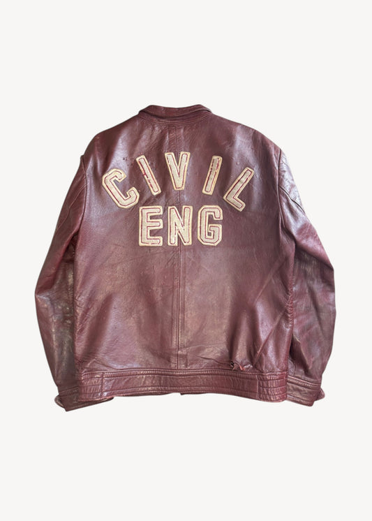 Vintage 1980s Centennial College "Civil Engineering" Leather Varsity Jacket Size S/M