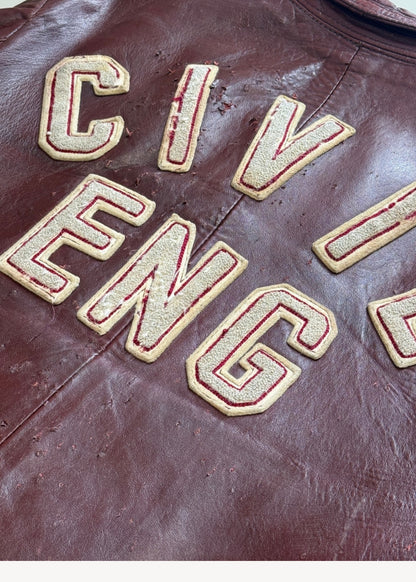 Vintage 1980s Centennial College "Civil Engineering" Leather Varsity Jacket Size S/M