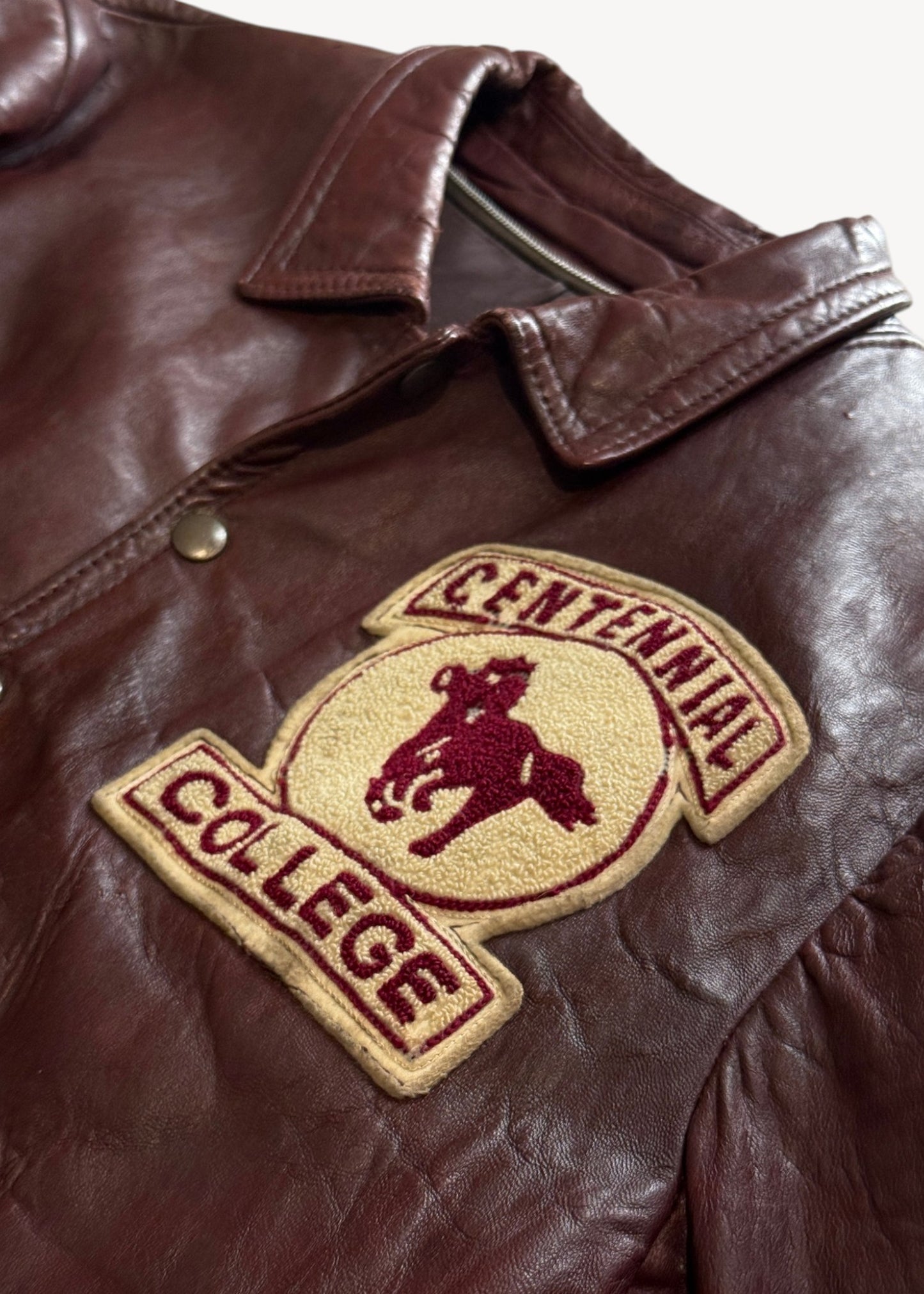 Vintage 1980s Centennial College "Civil Engineering" Leather Varsity Jacket Size S/M
