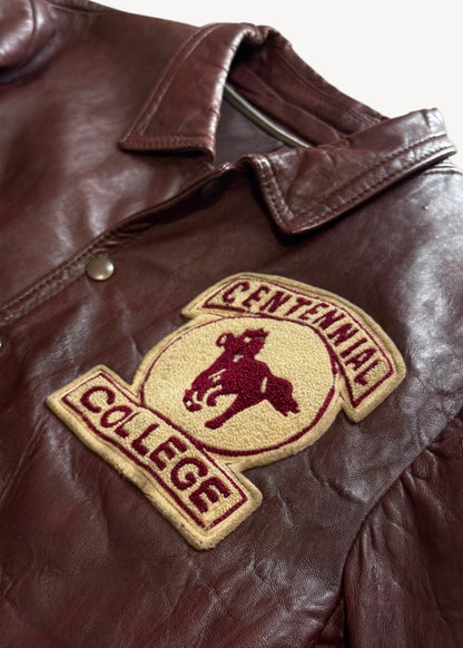 Vintage 1980s Centennial College "Civil Engineering" Leather Varsity Jacket Size S/M