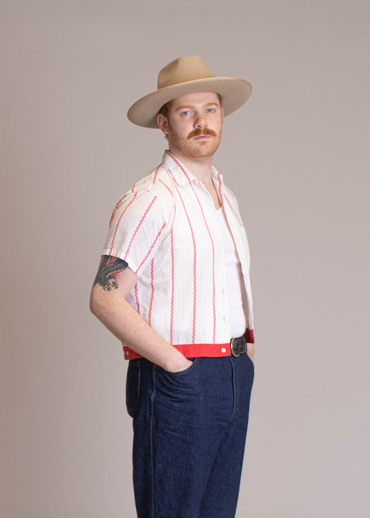1950s Penney's Towncraft Stripe Pattern Short Sleeve Button Up Shirt Size M/L