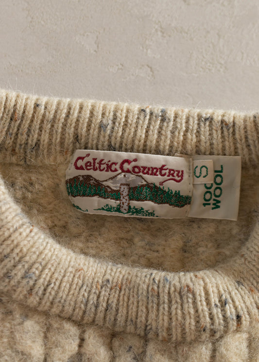 1980s Celtic Country Cable Knit Wool Fisherman Sweater Size XS/S