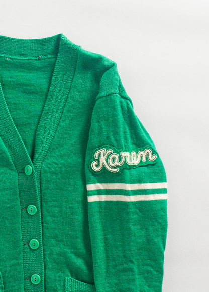 Vintage 1960s "Karen" Varsity Letterman Wool Cardigan Size S/M