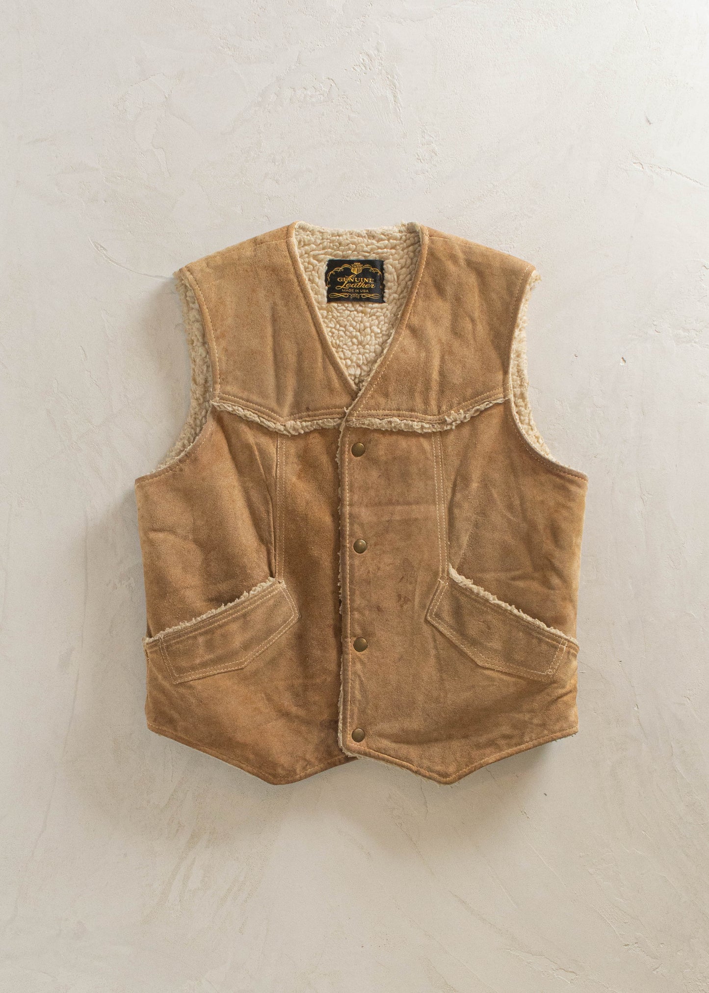1970s Genuine Leather Suede Sherpa Vest Size S/M