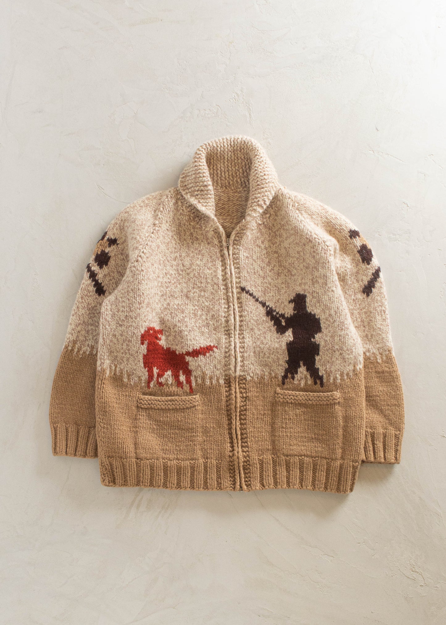 1980s Hunting Pattern Cowichan Style Wool Cardigan Size L/XL