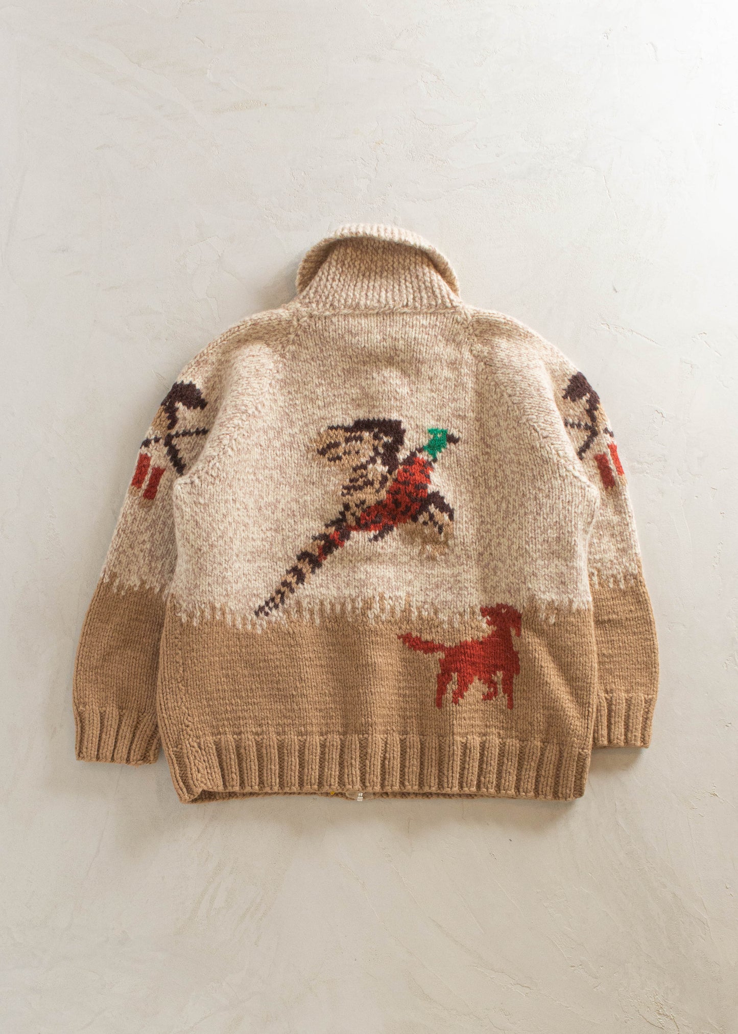 1980s Hunting Pattern Cowichan Style Wool Cardigan Size L/XL